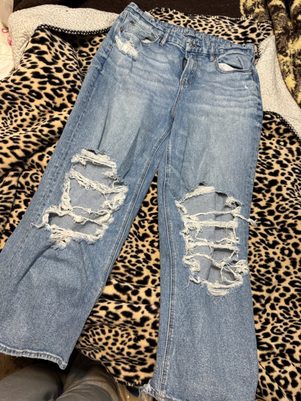 American Eagle Outfitters Light Blue Distressed Wide-Leg Jeans